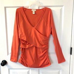 Sundance Orange Ruched Wrap-Front Long-Sleeve Top